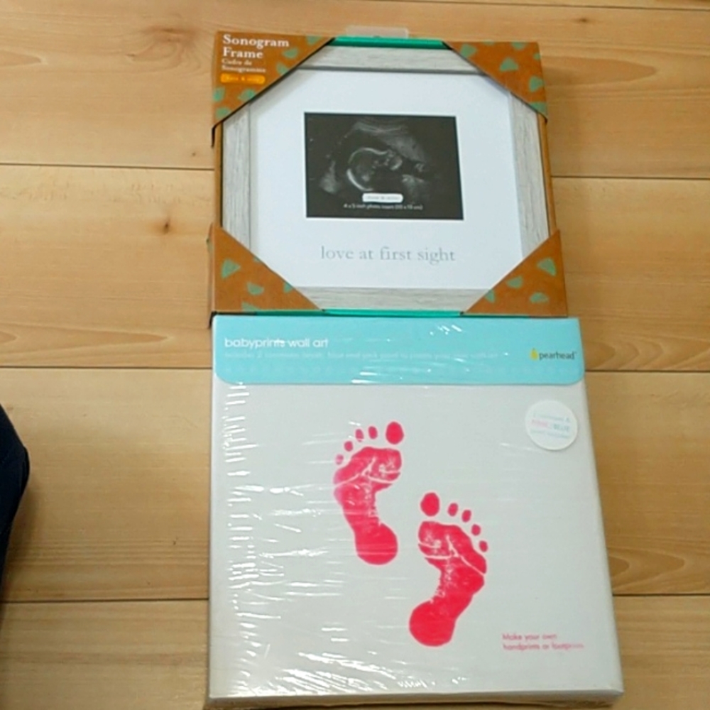 2 pc set sonogram frame + babyprints wall art
